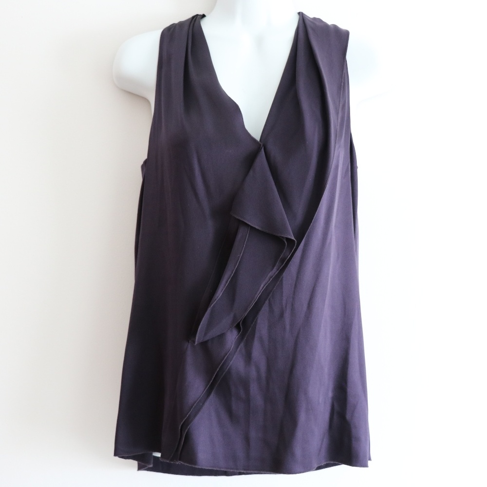 Vince Navy Ruffle Sleeveless Blouse